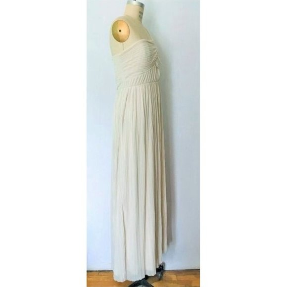 H&M CREAM ONE SHOULDER PLEATED LONG MAXI DRESS L - Picture 2 of 12